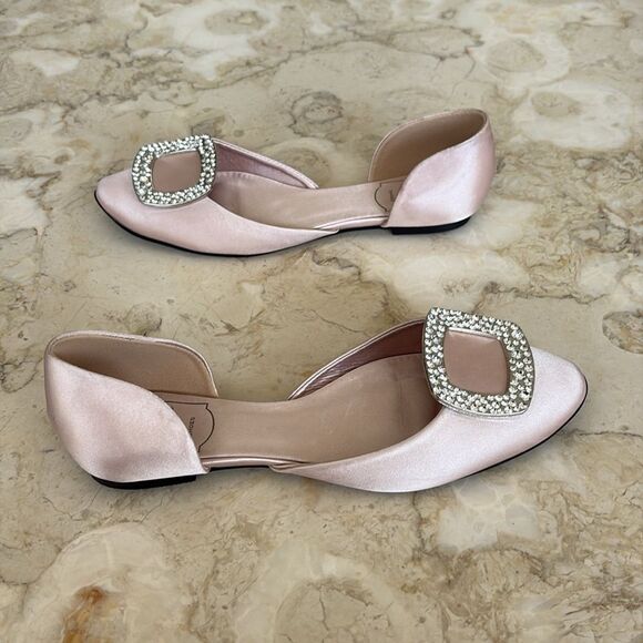 Crystal Buckle Ballerina Pink Satin Flats - Picture 6 of 12
